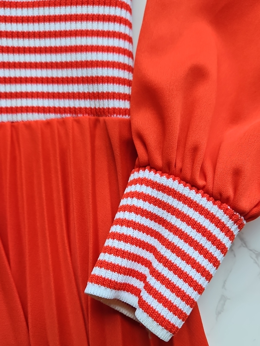 Vintage 70's Dress Red Long Sleeve Pleated Maci Skirt 14 - Picture 4 of 9